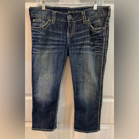 Silver Jeans Women’s Size 31 Mckenzie Capri Flap Pockets Stretch Denim - Picture 2 of 12